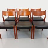 Set of 6 vintage Scandinavian Fristho Franeker chairs in teak and skai from the 60s
