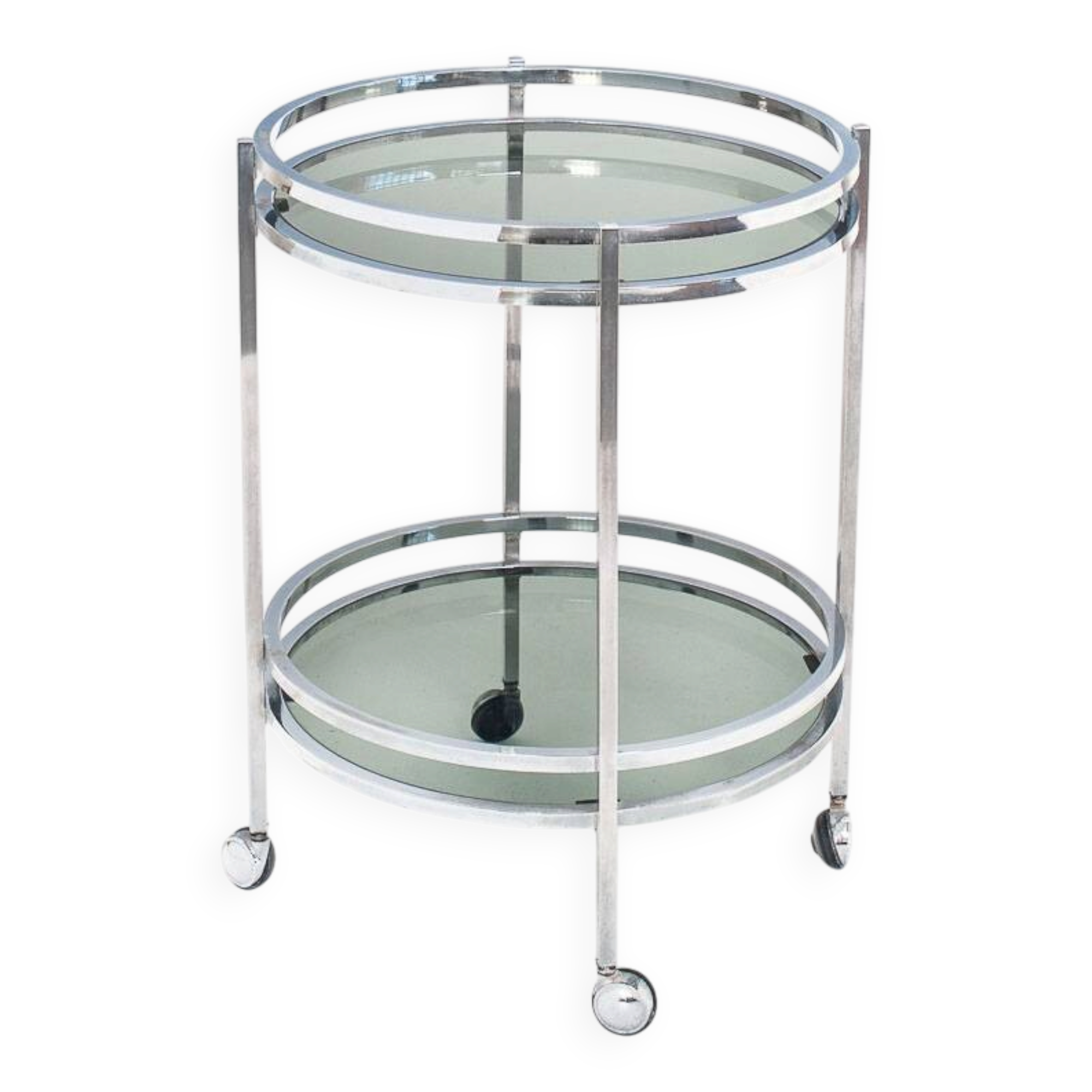 Vintage side table or serving table. Chrome metal and glass - Spain, 70s.