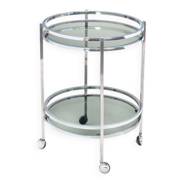 Table d'appoint ou desserte vintage. Fer chromé et verre - Espagne, 70s