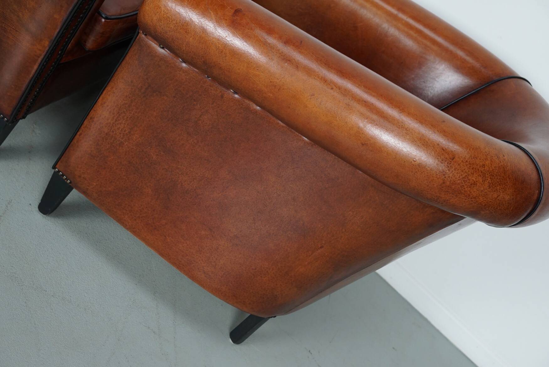 Vintage Dutch Cognac Colored Leather Club Chair, Set of 2