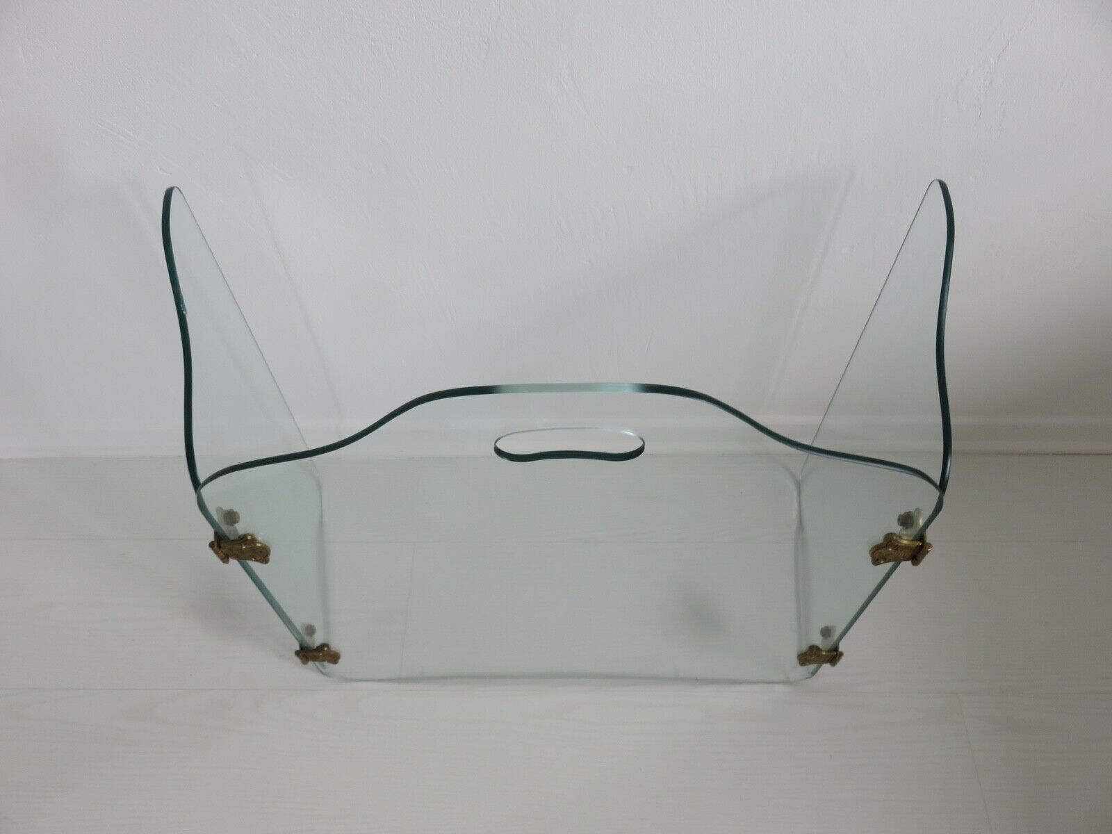 Glass and brass chimney fire barrier with 3 panels 1960 1970