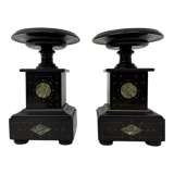 Set of 2 antique black marble candle stands, 1930's Art deco