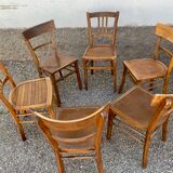 Lot de 16 anciennes chaises bistrot art deco des annees 1930 en bois clair
