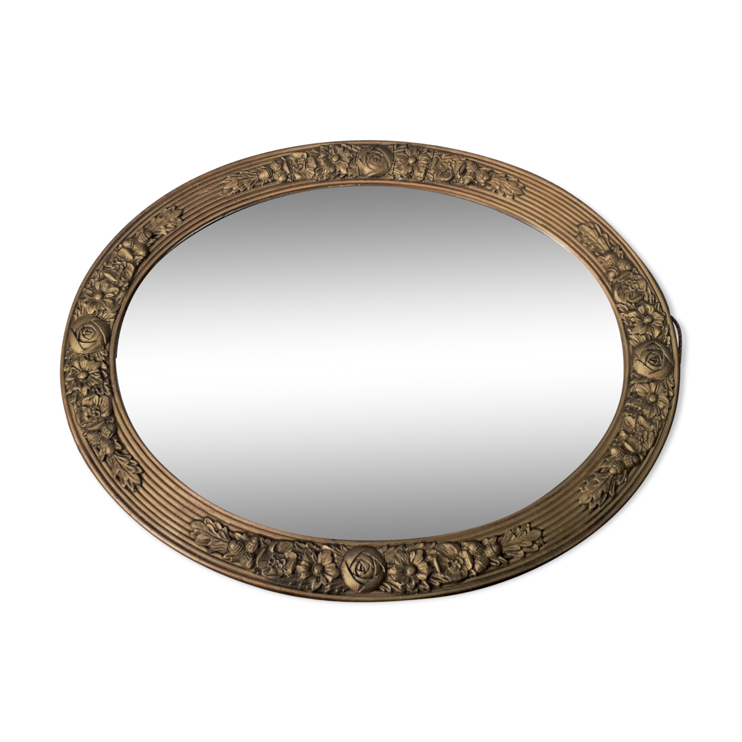 Oval mirror in plaster and art deco wood 36 x 46 cm