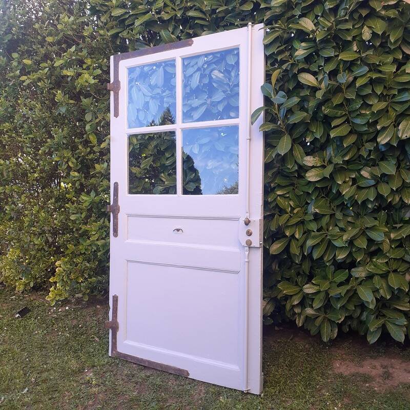 Old oak entrance door with glass H209xL116cm 18th century multi-point lock