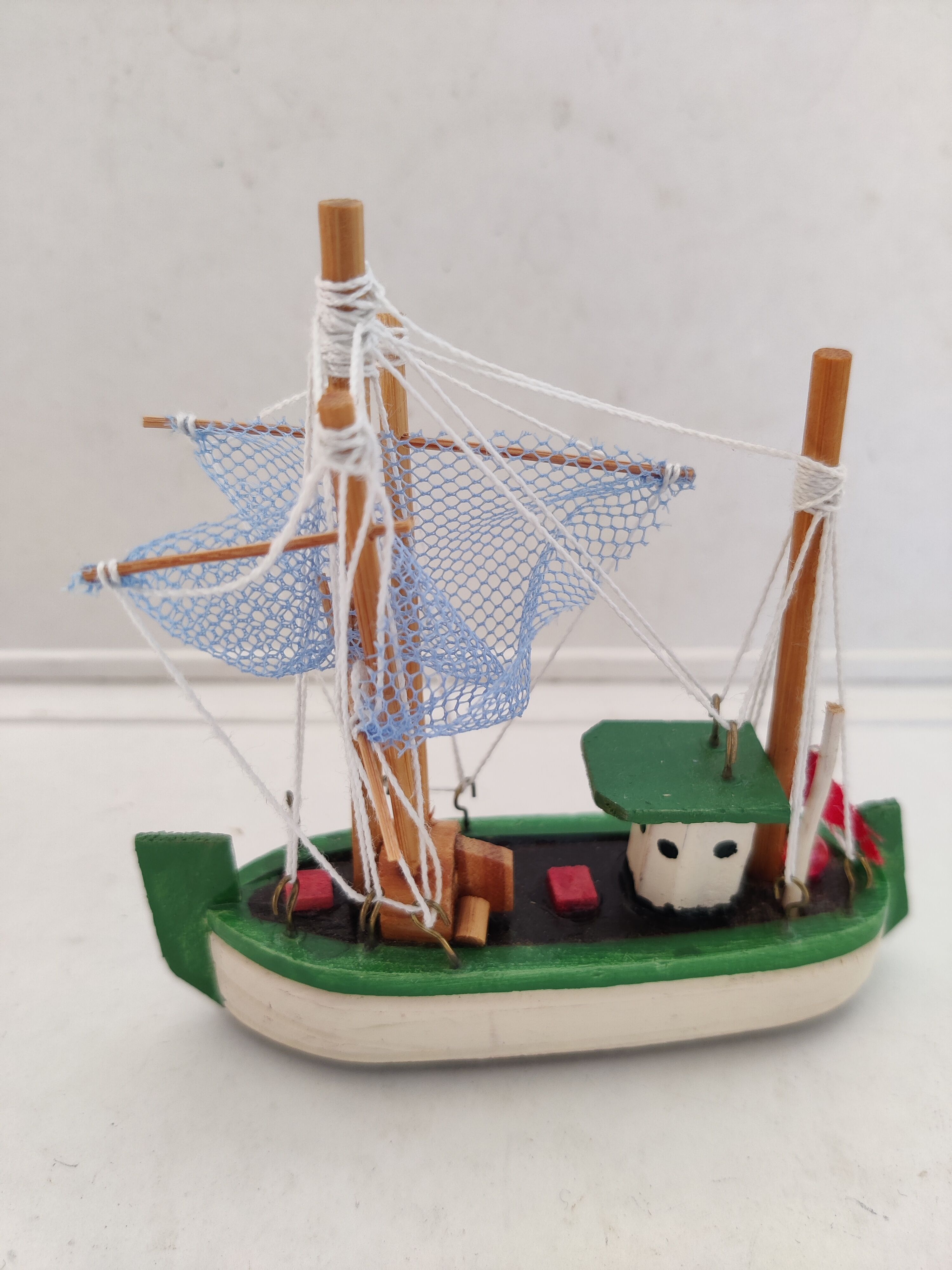 Fishing boat trawler Vintage painted wood