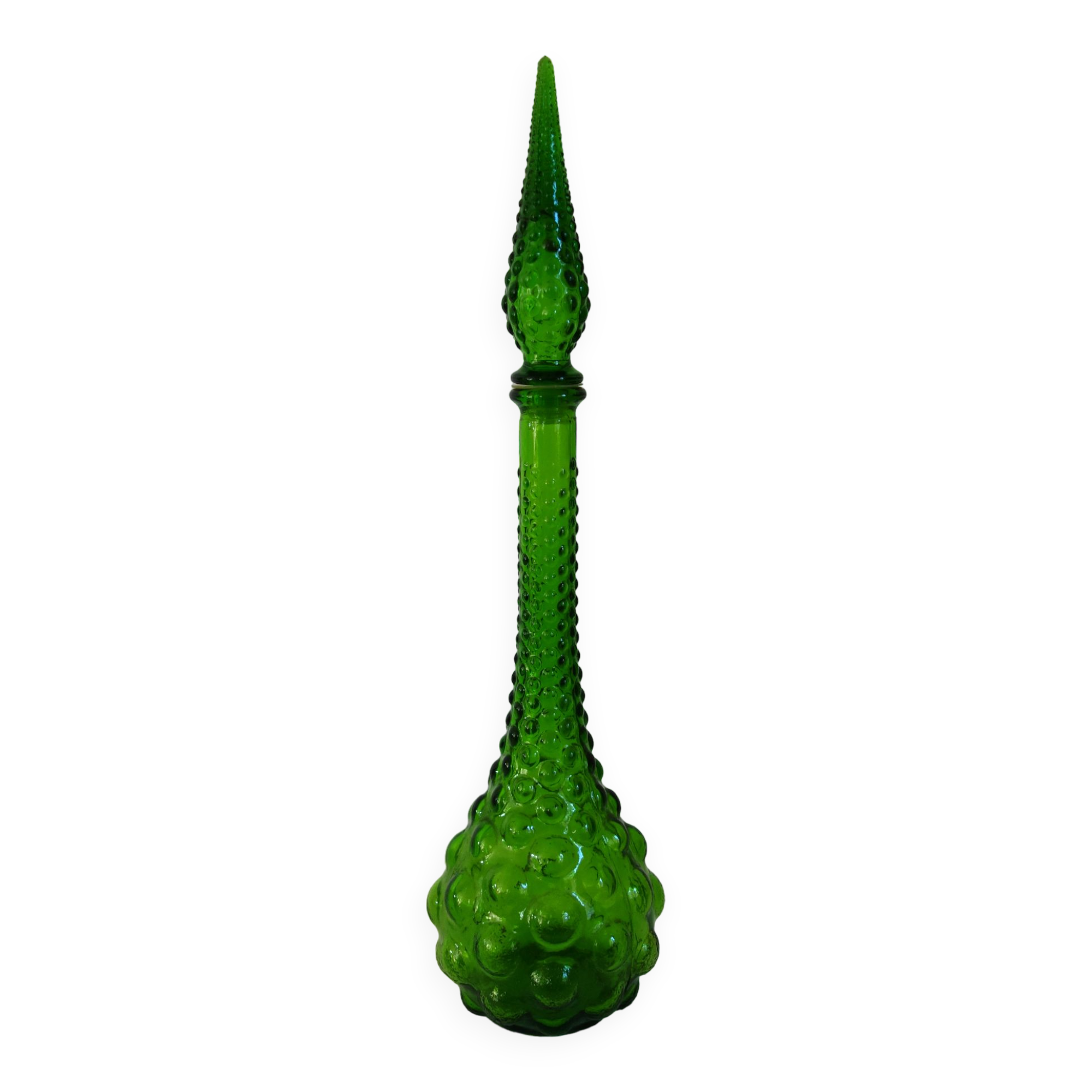 Carafe bottle in green glass bubbles Empoli 60s