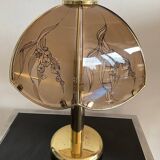 Vintage lamp in gold metal and smoked glass