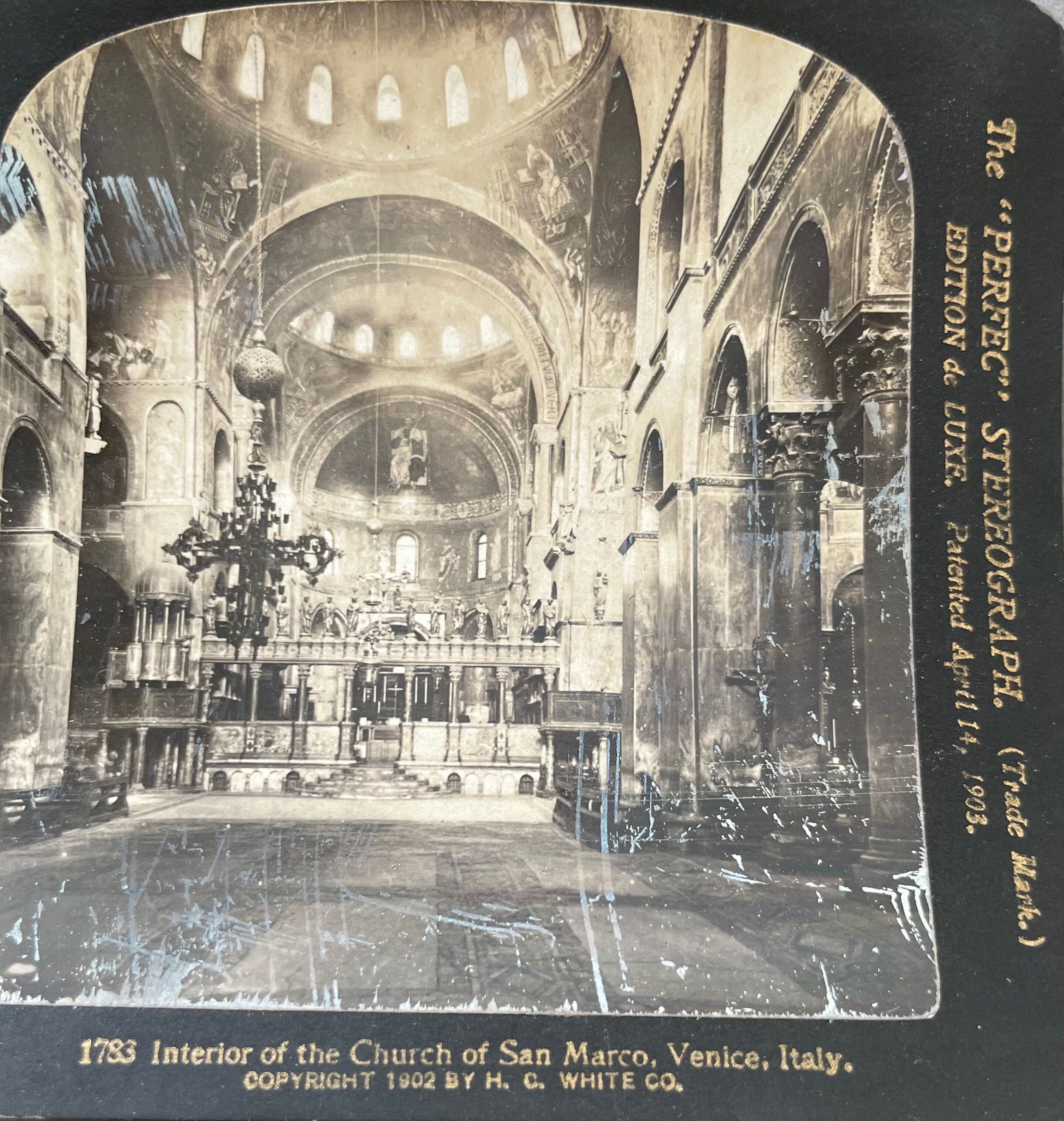 Old photography stereo, stereograph, luxury albumine 1903 St. Mark's, Venice