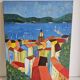 Oil painting - Colourful view of the rooftops of the village of Saint-Tropez