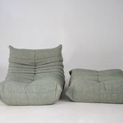 Togo set of armchair and pouf in melange tweed