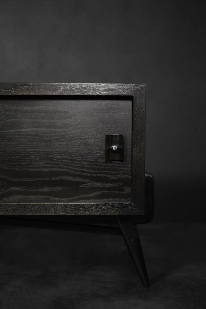 Mid-Century Modern Scandinavian Buffet in Dark Oak with Wooden and Metal Handles, 1960s