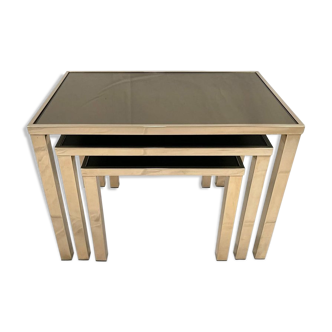 Set of 3 Belgo Chrom tables gilded with 23K gold