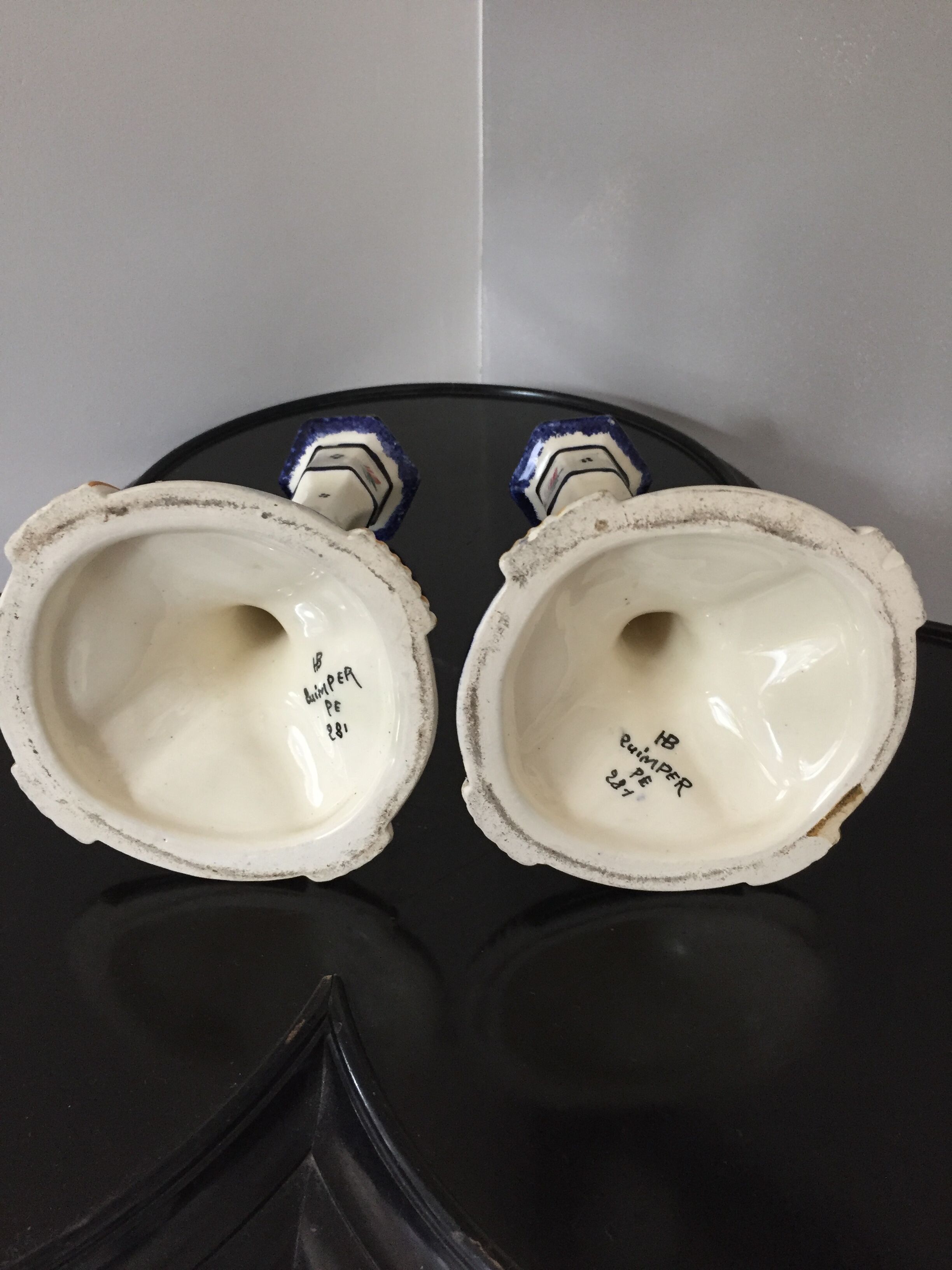 Pair of HB Quimper candle holders