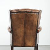 Unique large sheepskin Chesterfield wingback armchair in English style