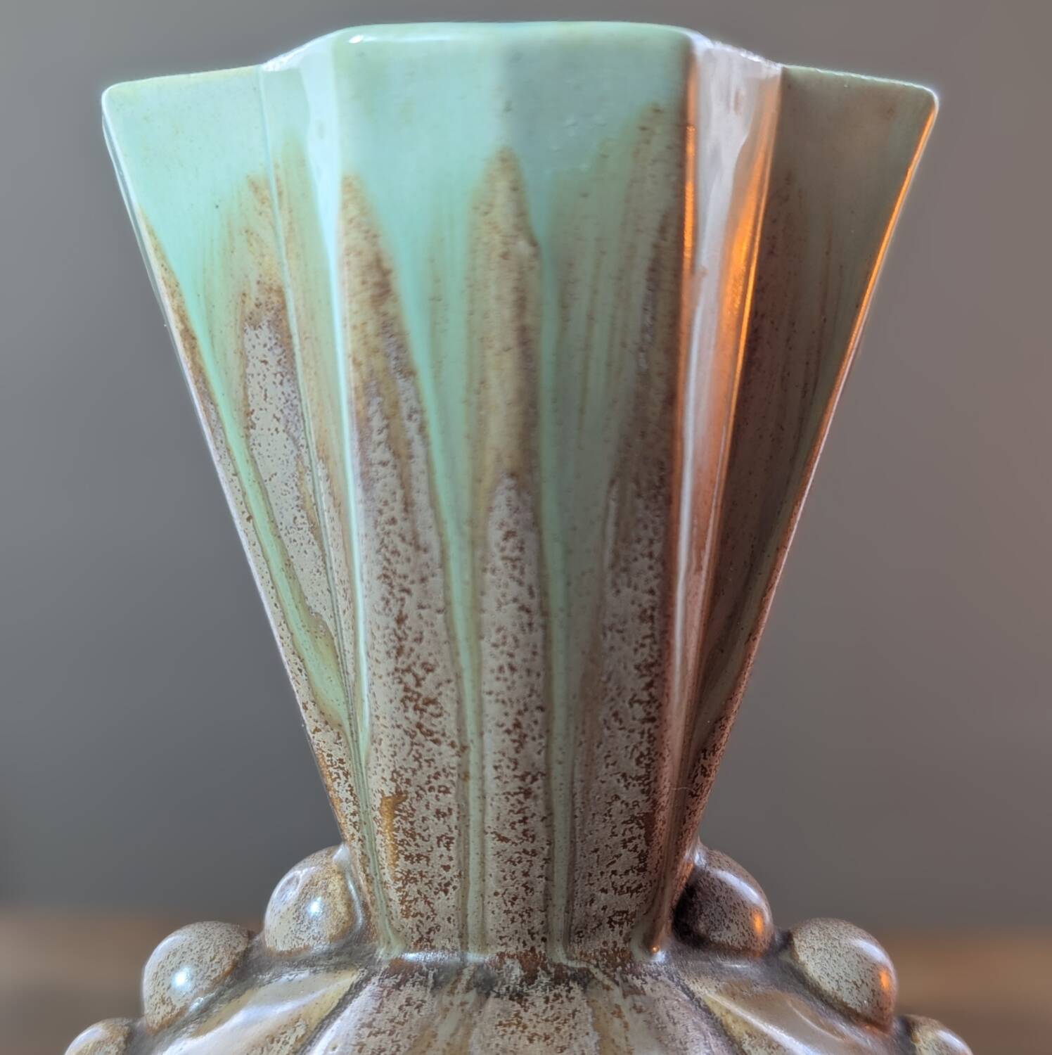 Vintage vase Made in Belgium 333 in turquoise brown ceramic