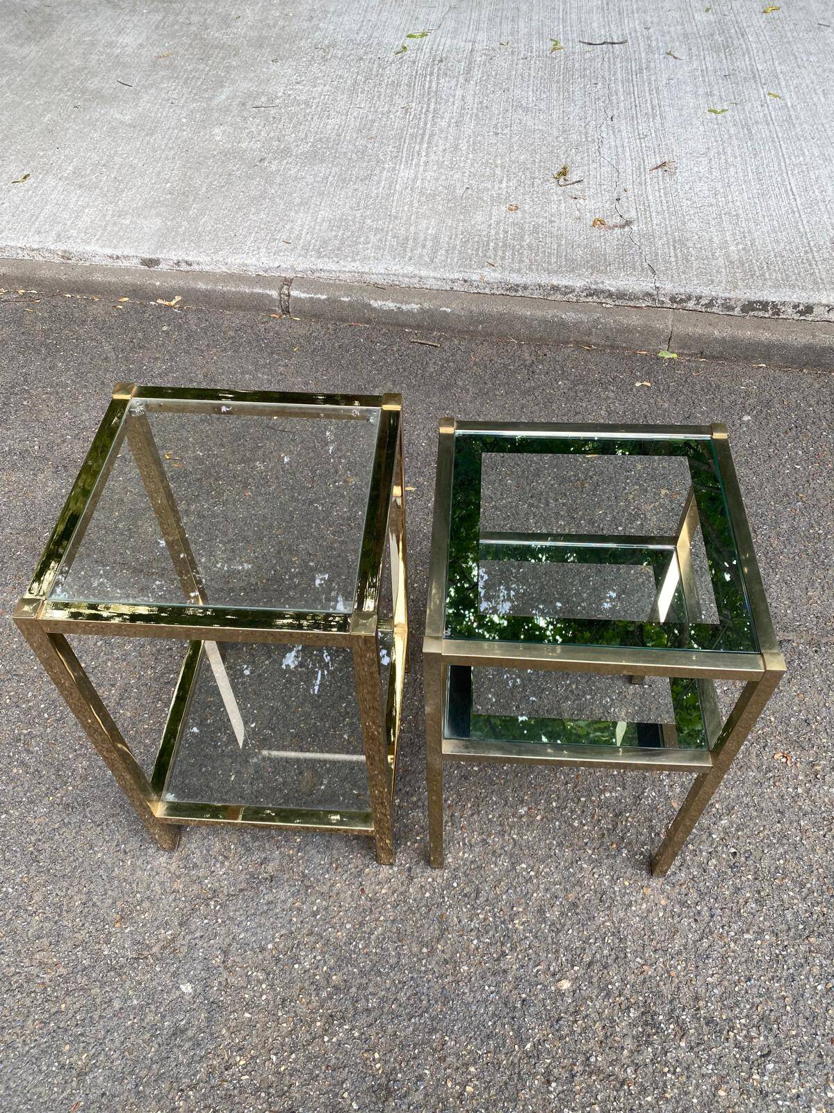 2 bedside tables, end tables in brass and transparent glass Maison Ja