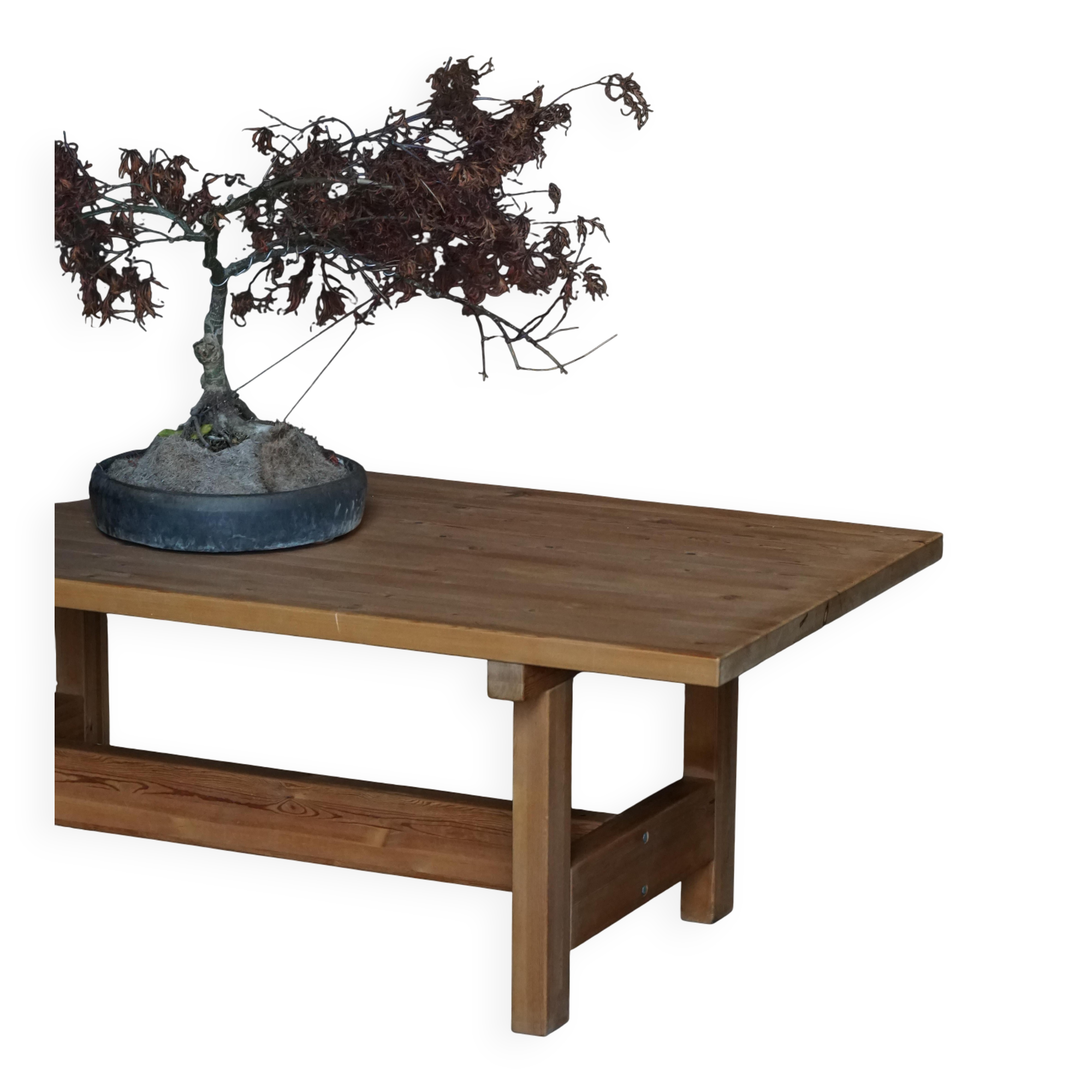 Modern Danish brutalist extendable dining table in pine, Tage Poulsen, 1970s.