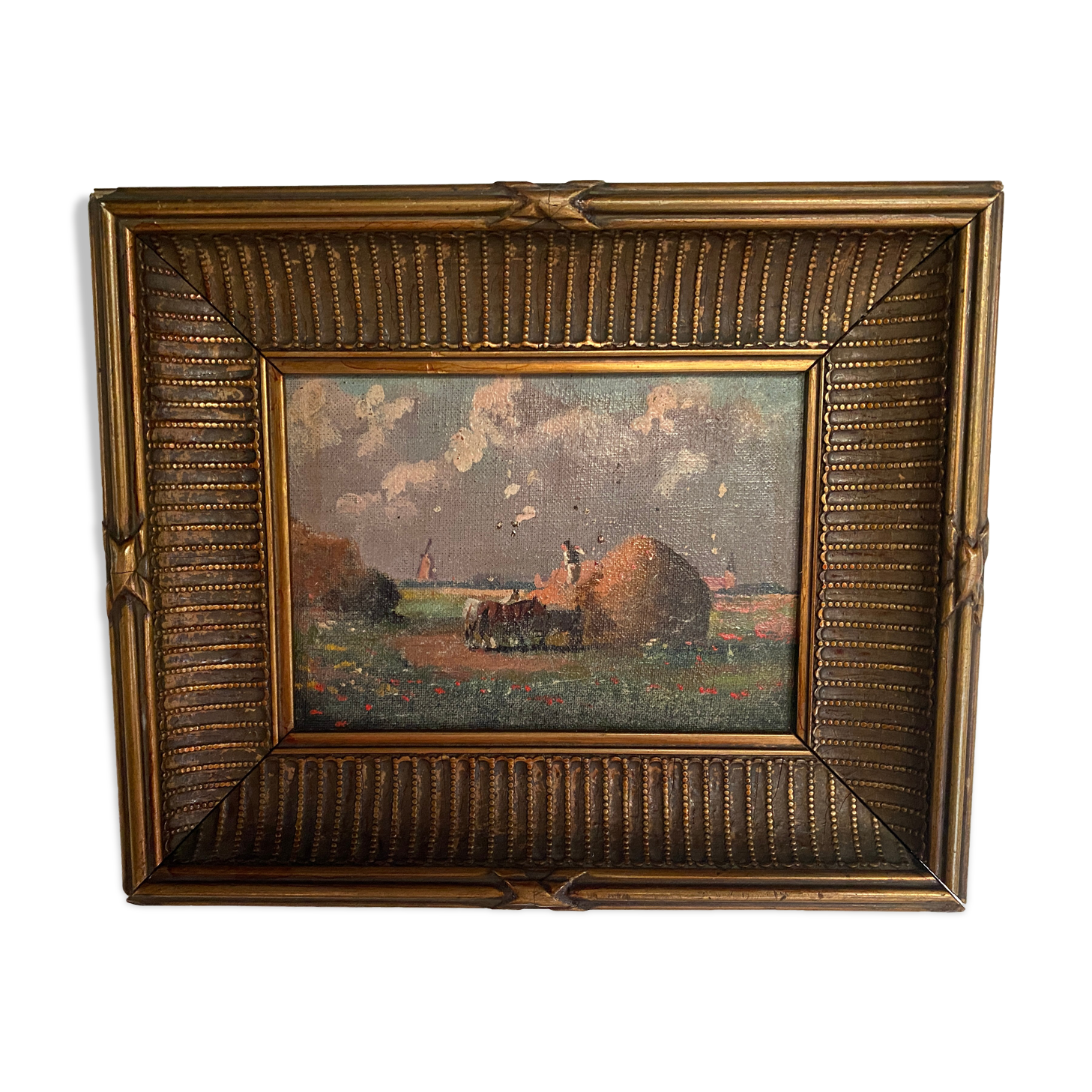 Oil on canvas "work of the fields" late nineteenth early twentieth