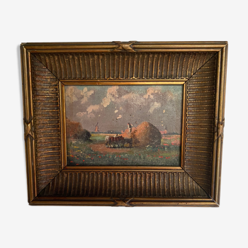 Oil on canvas "work of the fields" late nineteenth early twentieth