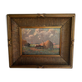 Oil on canvas "work of the fields" late nineteenth early twentieth