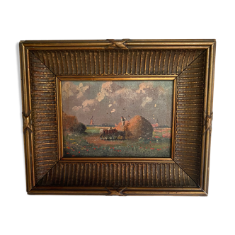 Huile sur toile "travaux des champs" fin XIXe début XXe