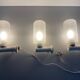 Set of 3 semi-transparent glass and white metal wall lights, 1960, Germany