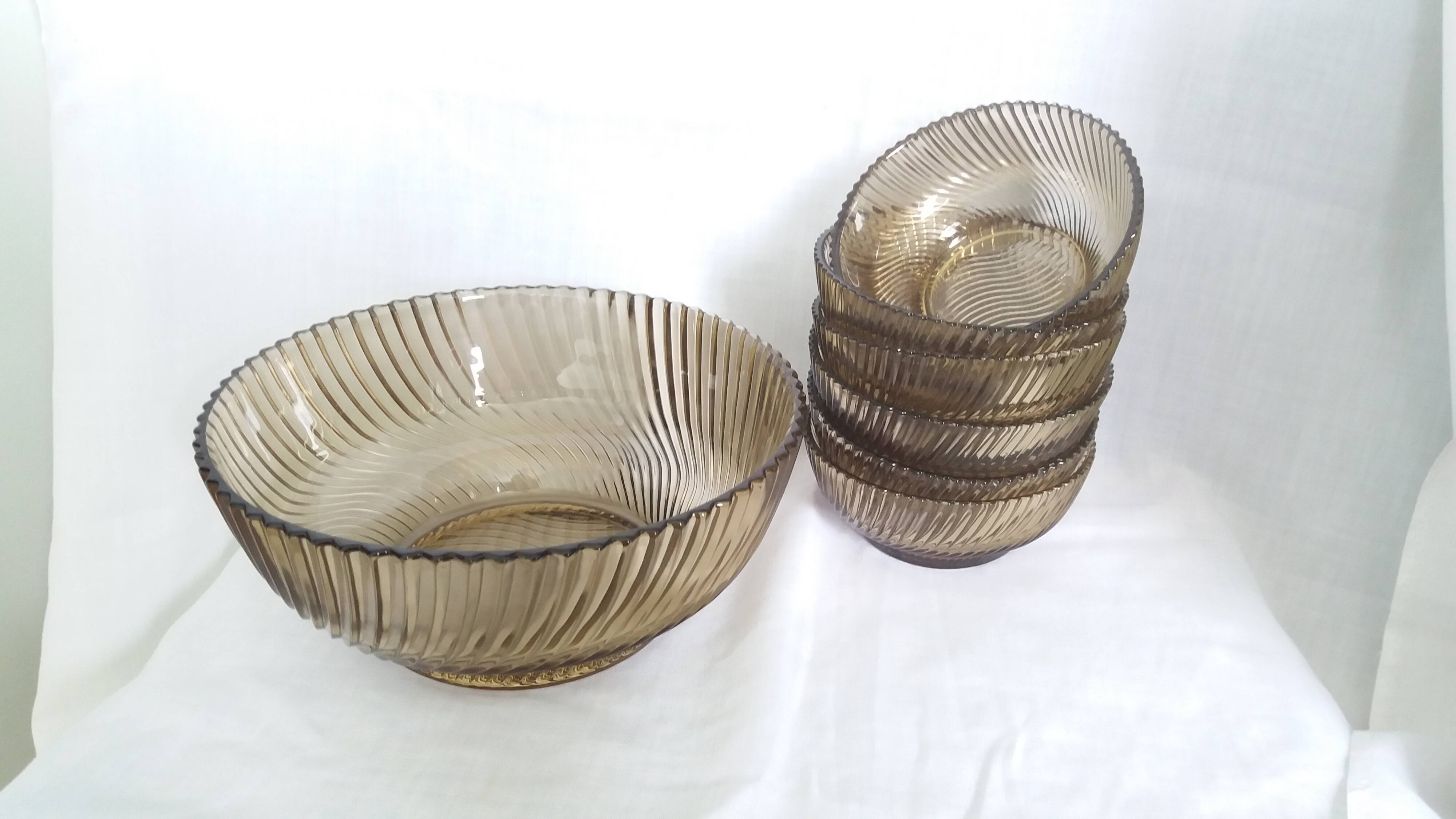 Service compotier saladier et coupelles en verre fumé