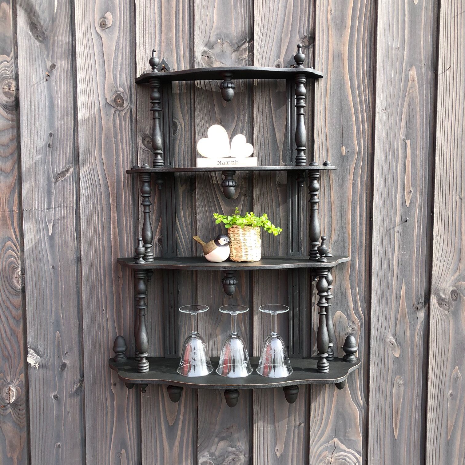 Wooden shelf, 4 trays