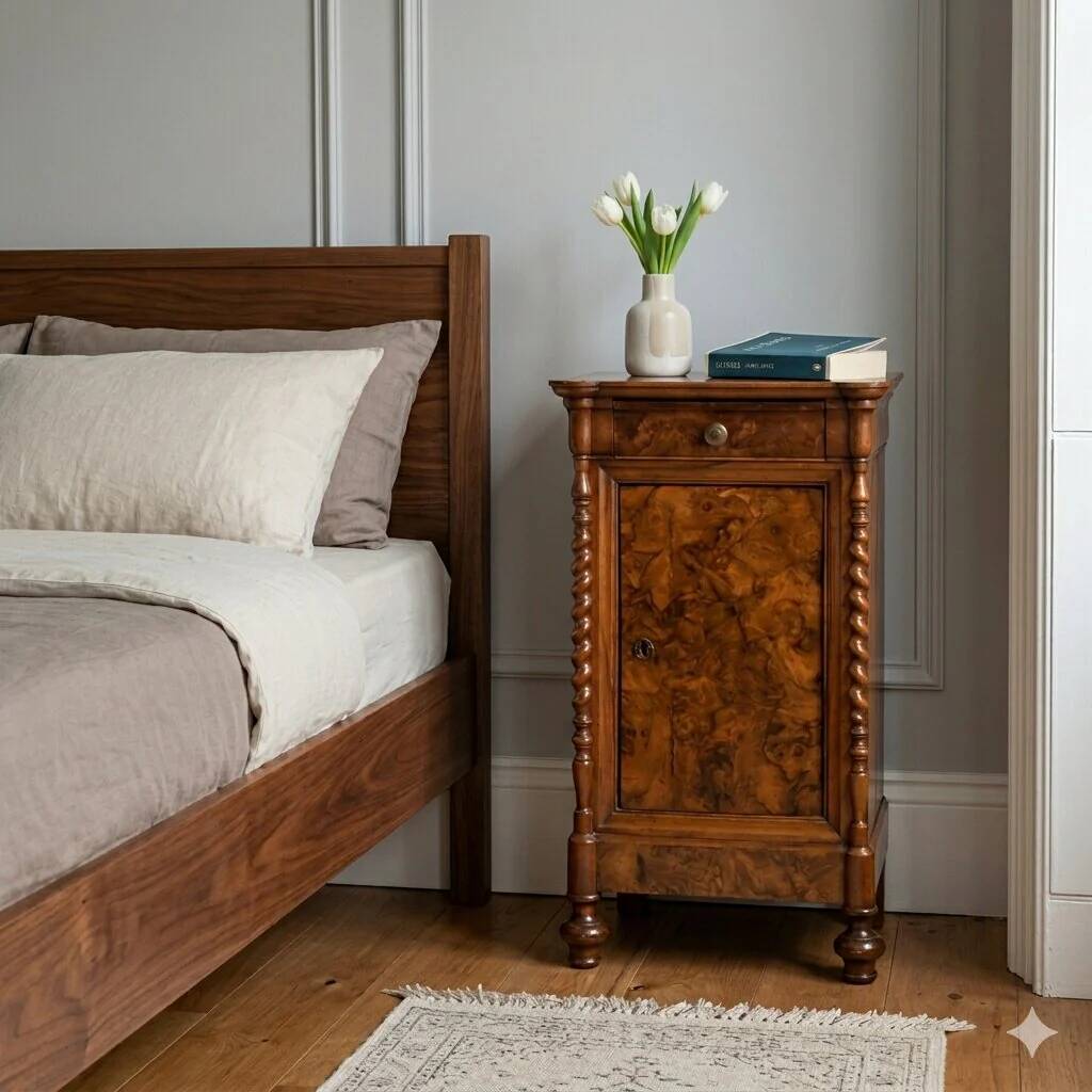 Antique Louis-Philippe bedside table in walnut, Italy, 19th century.