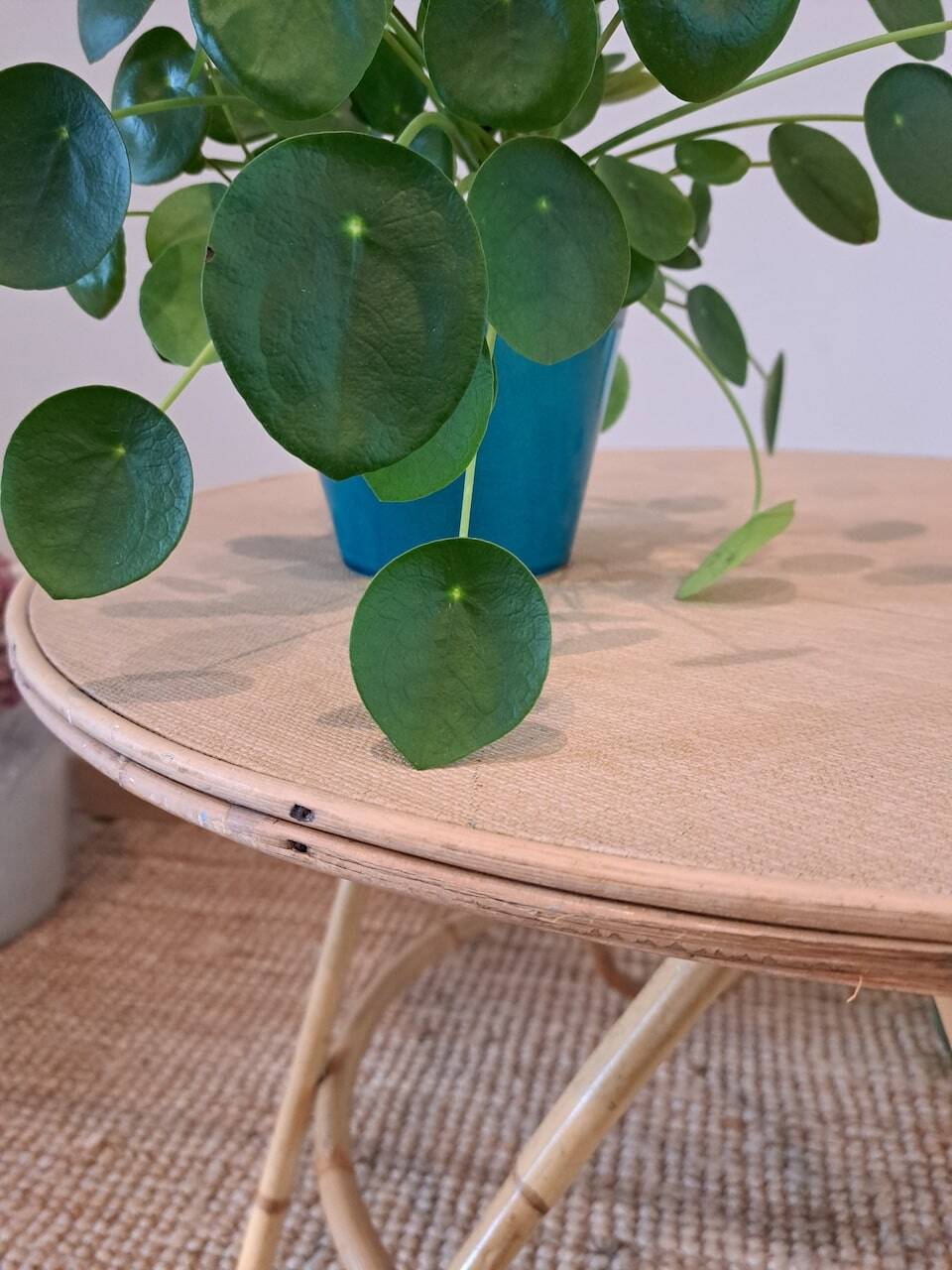 Vintage round bamboo and rattan table