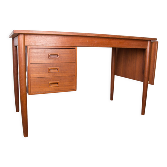 Swedish extendable teak desk, sliding box and 1960 folding extension
