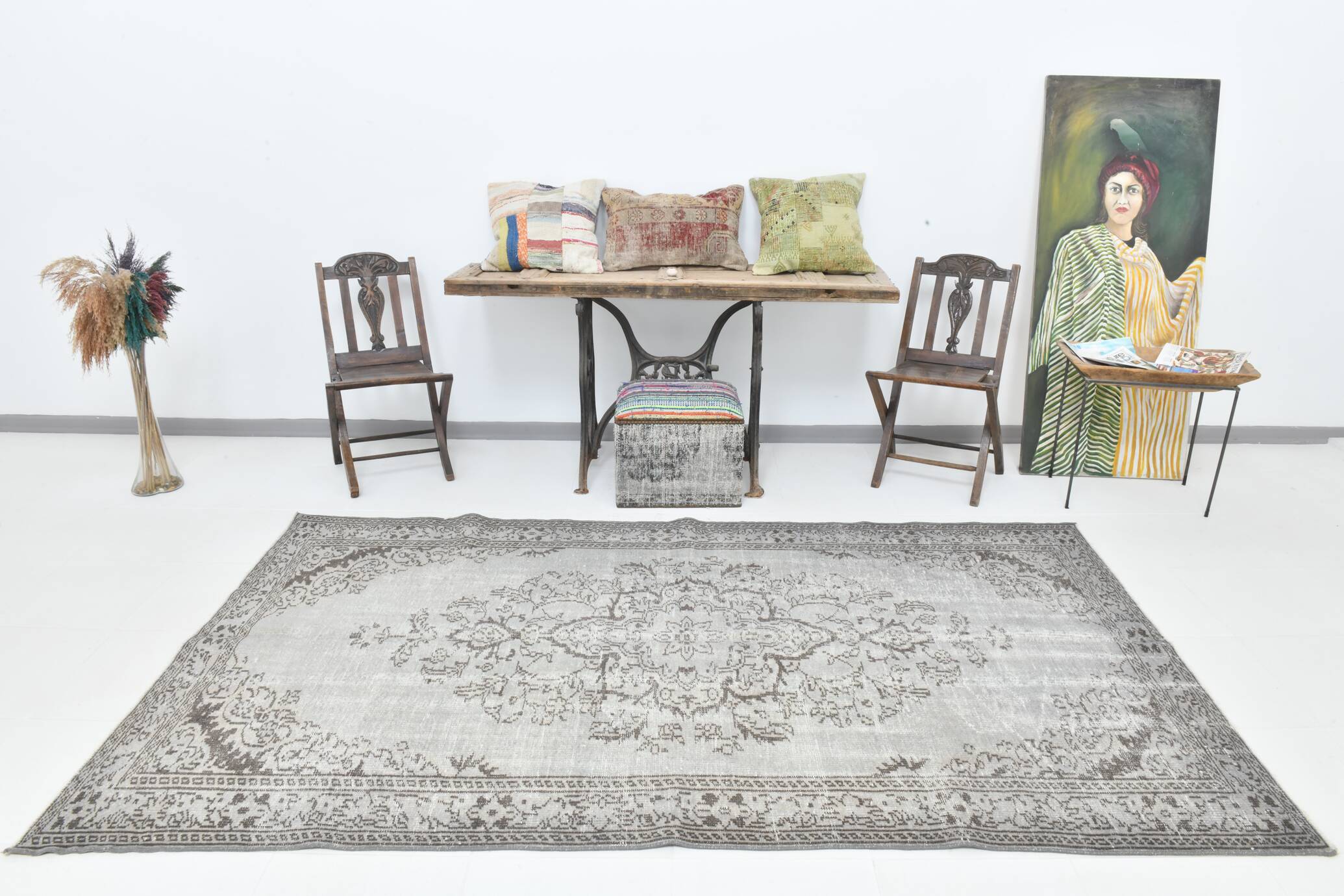 5x9 Shades Of Gray & Brown Classic Vintage Rug, 150x278Cm