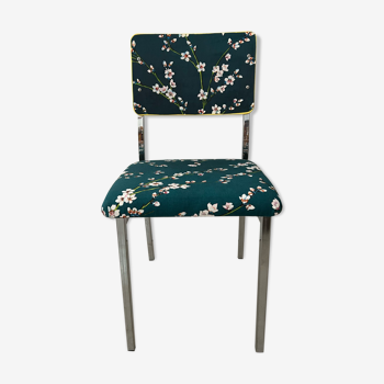 Chromed metal chair and Japanese fabric