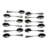 Set of 12 small silver-plated metal spoons in Art Nouveau style.