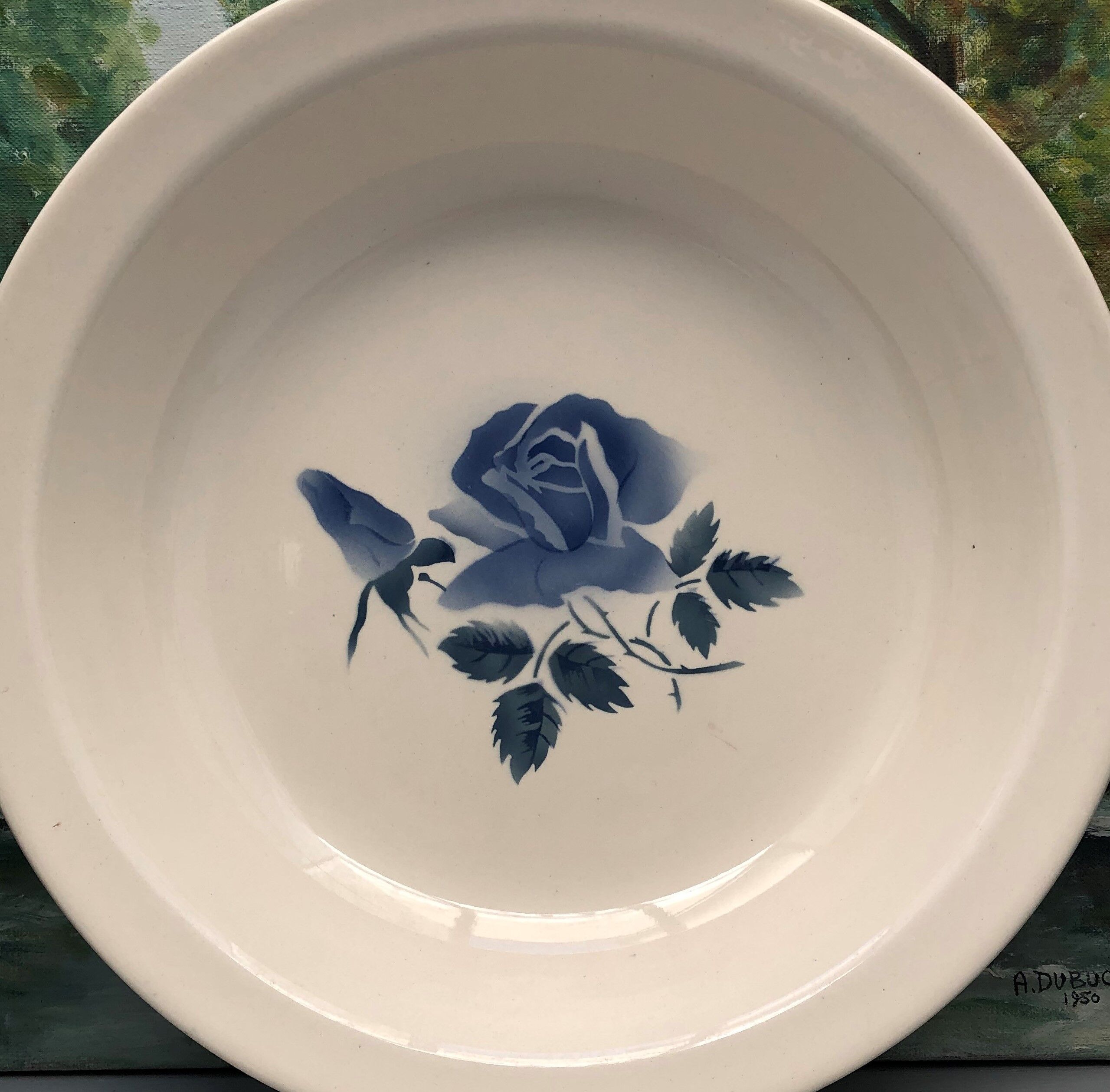 Set of 2 round dishes Sarreguemines Digoin France number 4 with blue pink floral decoration.