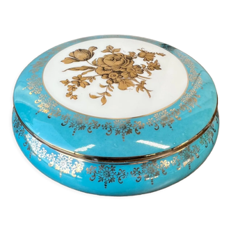 Boîte ronde en porcelaine bleue & dorée