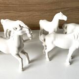 5 White Porcelain Glazed Horses of Happiness Figurines Statuettes