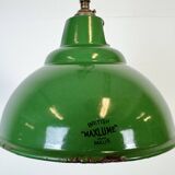 Lampe à suspension industrielle en émail vert de Maxlume, années 1960