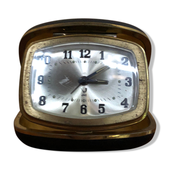 Old travel alarm clock jaz gold metal black case vintage 70s