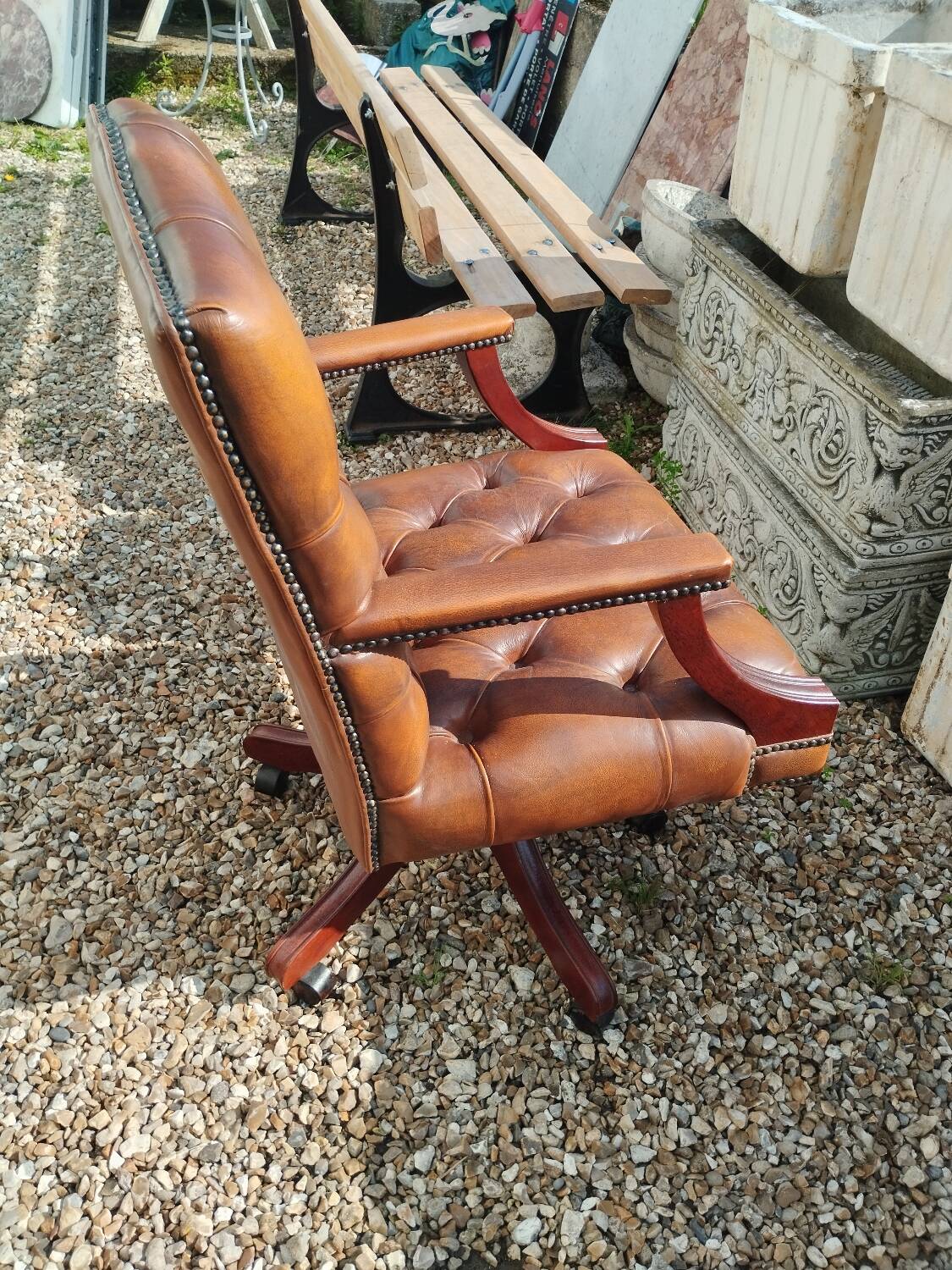 Chesterfield desk chair in antique leather