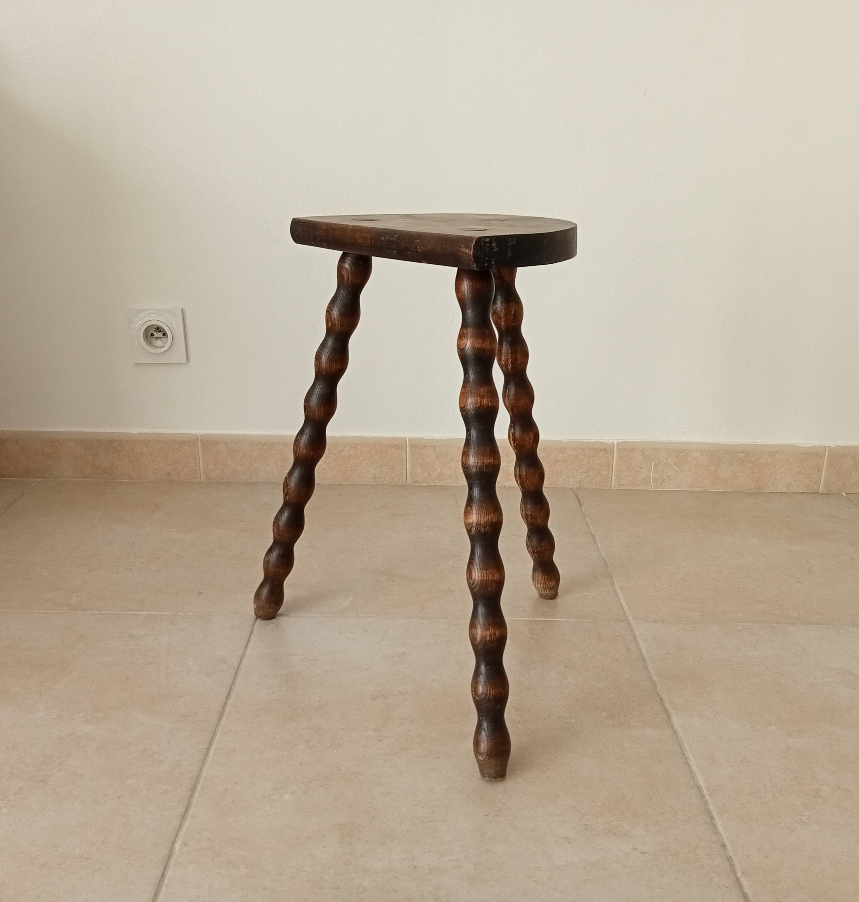 Vintage turned wood tripod stool