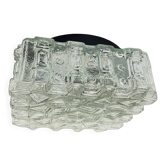 1970s square Hillebrand ceiling light made of thick pressed glass.