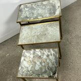Vintage 70'S nesting table in moiré glass and brass
