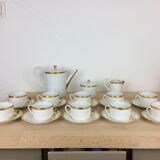 Porcelain tea set A. Vignaud Limoges and mocha spoons Christofle Alfénide
