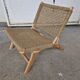 Pair of armchairs low solid wood and braided rope