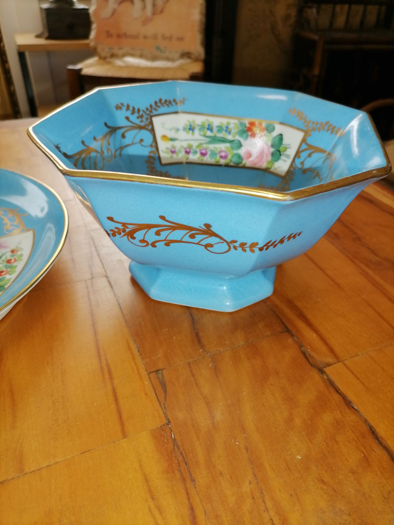 set of 4-piece dessert service pie dish, compotier, fruit cut and shady floral décor