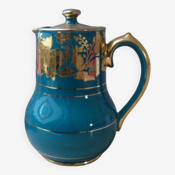 Ancienne et rare Cafetière en céramique Sadler verte à motifs dorés, Vintage 1950 Cafetière anglaise