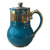 Old and rare green Sadler ceramic coffee maker with gold patterns, Vintage 1950 English coffee maker