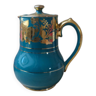 Ancienne et rare Cafetière en céramique Sadler verte à motifs dorés, Vintage 1950 Cafetière anglaise